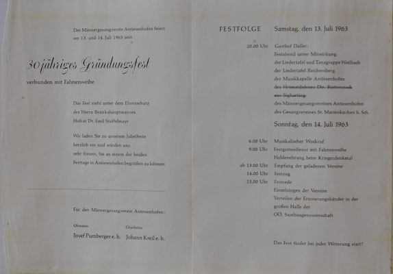 1963: 30 Jahre Männergesangsverein