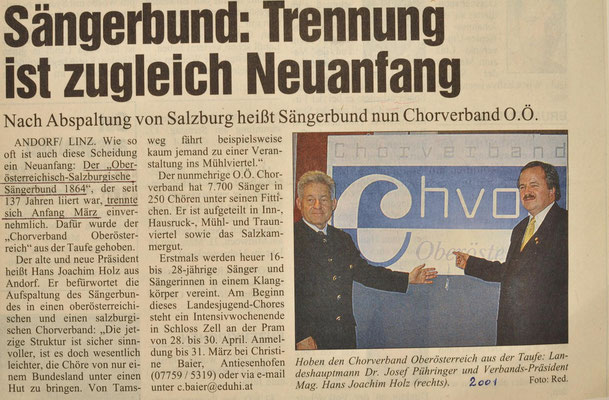 2000: Sängerbund Trennung ist zugleich Neuanfang