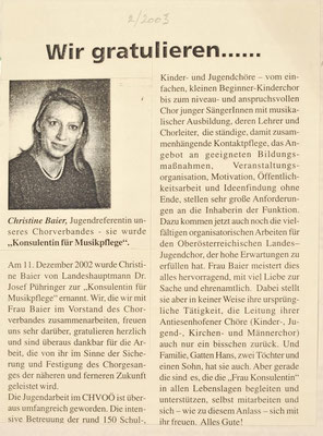 2002: Note in Gold für Christine Baier!