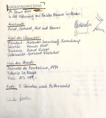 Das Protokoll der Gründungssitzung.