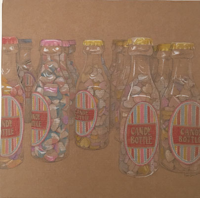 Candy-Bottle ( incl. Rahmen), 2016 Mischtechnik auf Karton, ca. 45 x 45 cm
