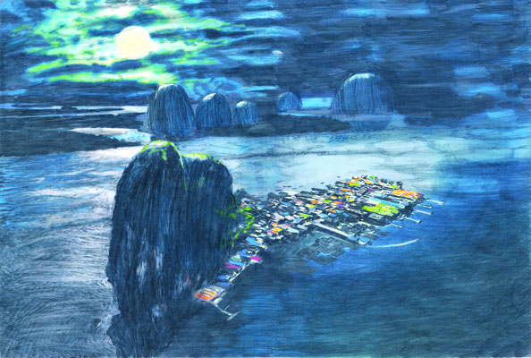 Vietnam (Aus dem Bilderbuch "Der Vogel") 2018 Bleistift, Buntstift und Ölfarbe auf Transparentpapier  38 x 56 cm