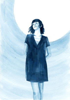 Moongirl 4 2019 Tuschezeichnung auf Papier, gerahmt 29,7 x 21 cm