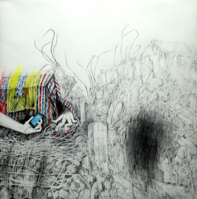 Paar, 2013, Bleistift/Buntstift auf Papier, 150 x 150 cm