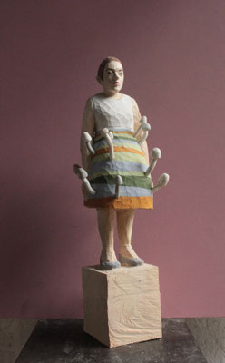 VERKAUFT !!! WALDBADEN MIT WEIßEN PILZEN 2022 Mixed Media + Linde ca. 52 x 10 x 10 cm