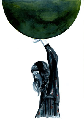Moongirl 9 2019 Tuschezeichnung auf Papier, gerahmt 29,7 x 21 cm