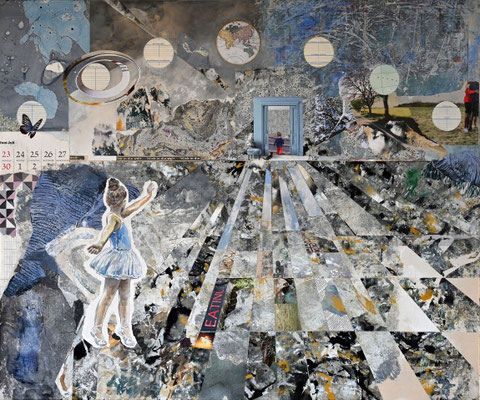 Transformation: Schritt ins Leben 2024 Malerei (Mischtechnik) / Collage (Monotypie) / Lichtschutzfirnis 100 x 120 x 2 cm