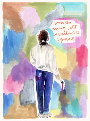 "WATERCOLOUR GIRLS - 31 woman using all available space"  Wasserfarbe auf Papier  29,7 x 21 cm