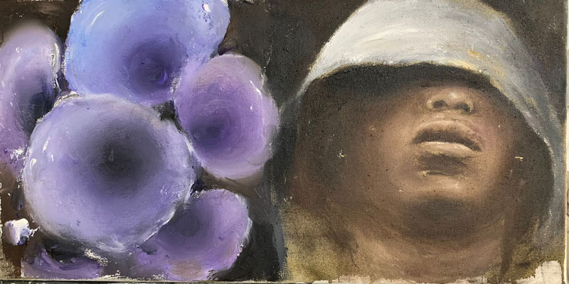 o.T. (lila Blume) 2022 Öl auf Leinwand 25 x 50 cm
