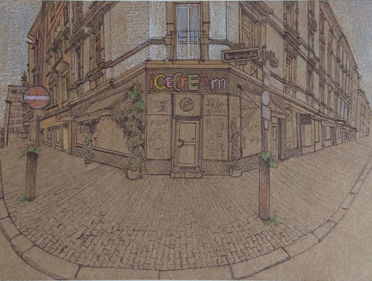 SACHSENHAUSEN ICE 2020 Kugelschreiber + Farbstift auf Papier  14,5 x 11 cm 