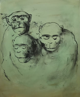 MONKEYS 2023 Mischtechnik auf Papier (incl. Rahmen) Blatt 39 x 29 cm Rahmen 60 x 50 cm