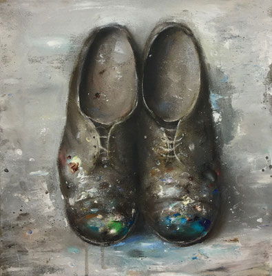 SHOES I (blau) 2020 Öl auf Leinwand  45 x 45 cm