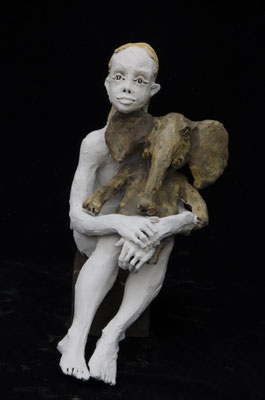fille blanche et l´éléphant 2018 Terracotta 50 x 35 x 68 cm