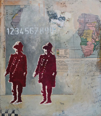 Le cœur d'homme V 2012 Zeichnung / Kaseinfarbe / Collage / Wachs auf Papier / Holz 37,4 x 32,5 x 0,9 cm