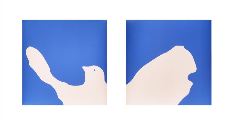 ABGETAUCHT 2020 Leuchtrahmen, Picassos Friedenstaube modifiziert, 2-teilig 65 x 135 x 5 cm