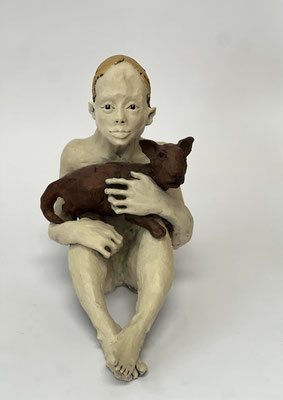 FEMME ET LE CHAT 2023 Terracotta, bemalt 40 x 25 x 35 cm