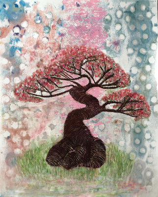 BONSAI 1 2024 Paraffin und Acryl auf Papier 50 x 40 cm