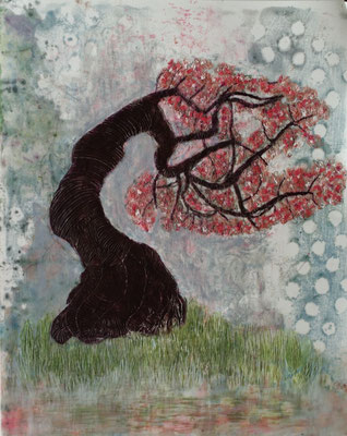 BONSAI 4 2024 Paraffin und Acryl auf Papier 50 x 40 cm
