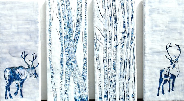 OUT OF THE BLUE (4-teilig) 2024 "Paraffin und Acryl auf Leinwand à 50 x 20 cm - (einzeln je: 750,00 €)" 50 x 80 cm