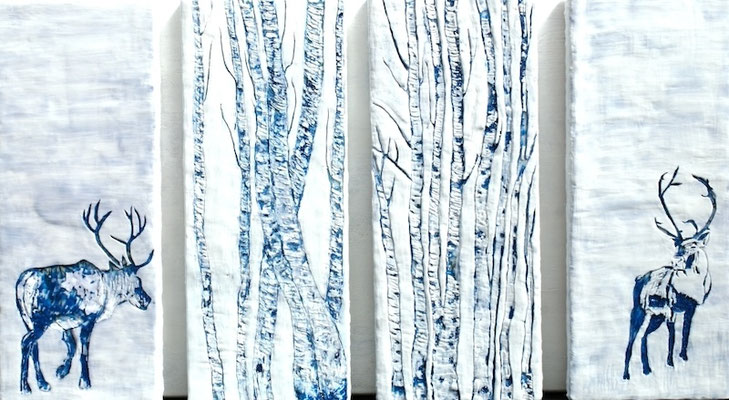 OUT OF THE BLUE (4-teilig) 2024 "Paraffin und Acryl auf Leinwand à 50 x 20 cm - (einzeln je: 750,00 €)" 50 x 80 cm