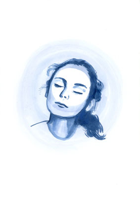 Moongirl 10 2019 Tuschezeichnung auf Papier, gerahmt 29,7 x 21 cm