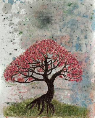 BONSAI 3 2024 Paraffin und Acryl auf Papier 50 x 40 cm