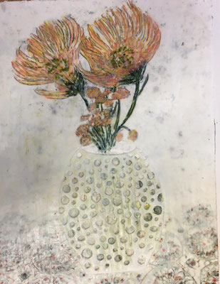 Blumenvase 3 2020 Paraffin und Öl auf Papier 40 x 40 cm