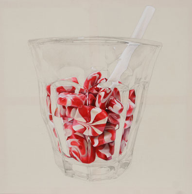 Bonbons trinken , 2015, Mischtechnik auf Leinwand, 100 x 100 cm