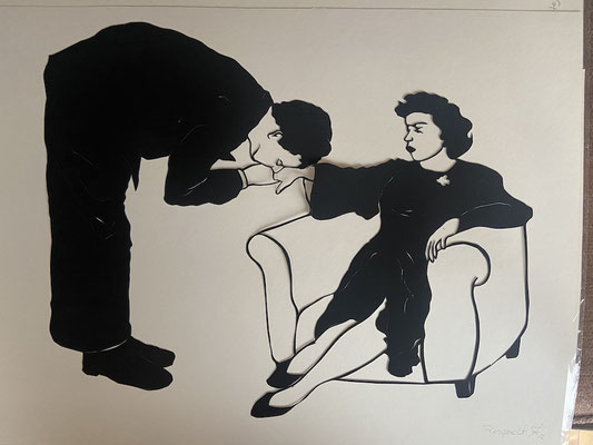 "WOMAN DO NEED ADVENTURES
- Sofa" 2024 Scherenschnitt 33 x 43 cm