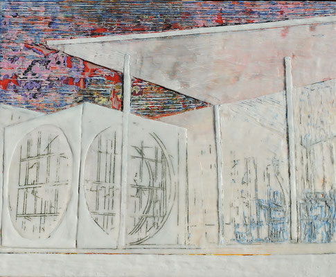 Kanzleramt 2019 Paraffin und Acryl auf Holz 34 x 42 cm