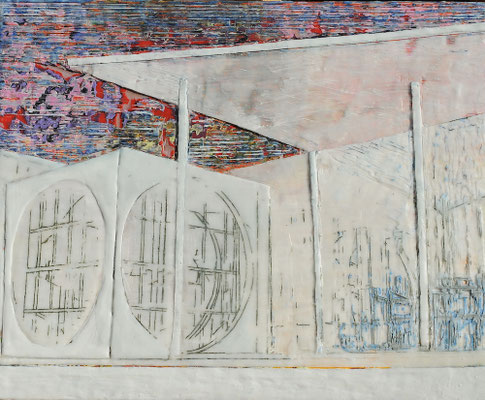 Kanzleramt 2019 Paraffin und Acryl auf Holz 34 x 42 cm