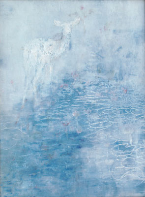 MORGENGAST AM SEE  Paraffin auf Nessel  42 x 30 cm