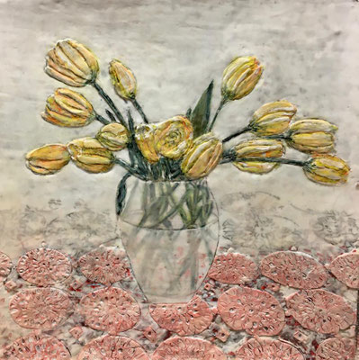 Blumenvase 4 2020 Paraffin und Öl auf Papier 40 x 40 cm
