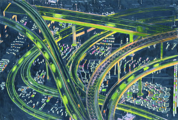 Tokyo (Aus dem Bilderbuch "Der Vogel") 2018 Bleistift, Buntstift und Ölfarbe auf Transparentpapier  38 x 56 cm