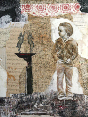 La multiplication V 2012 Zeichnung / Grafik-Collage / Wachs auf Papier / Holz 80 x 60 x 1,5 cm