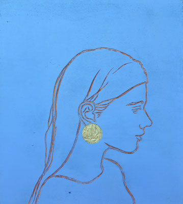 o.T. (Ohrring) 2019 Acryl auf Sperrholzschnitt  57,5 x 51,5 cm
