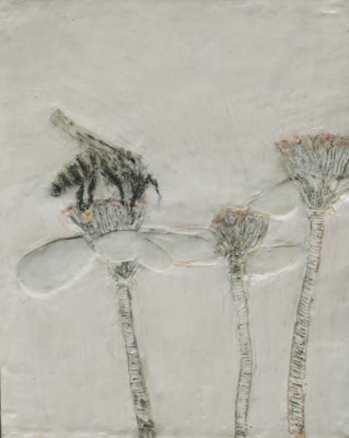 BIENE AUF BLUME 11  Paraffin + Acryl auf Papier, gerahmt 32 x 24 cm