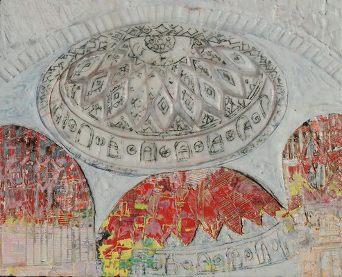 Kuppel 1 2019 Paraffin und Acryl auf Holz 34 x 42 cm