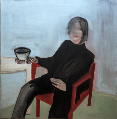 LE FAUTEUIL ROUGE 2021 Öl auf Leinwand  100 x 100 cm