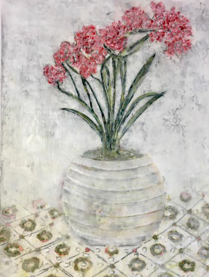 Blumenvase 1 2020 Paraffin und Öl auf Papier 40 x 40 cm