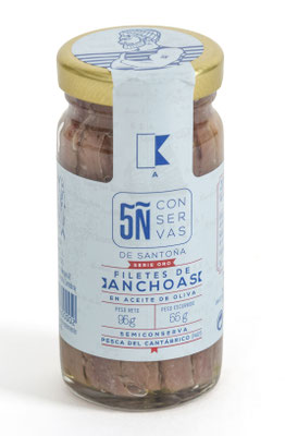 Tarro de cristal de anchoas del Cantábrico 5Ñ - Producto gourmet de Santoña