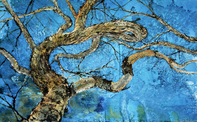 Silberpappel, auf Norderney, 2019, 90 x 150 cm, Tusche und Acryl auf Papier auf Leinwand