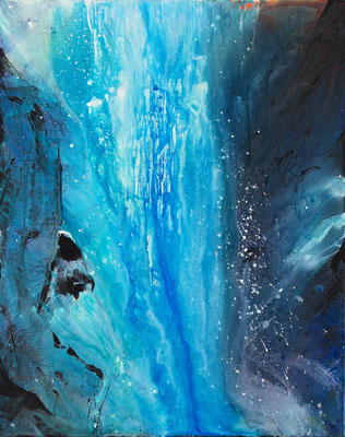 Eiswasserfall, 2004, 80 x 100 cm. Mischtechnik auf Leinwand