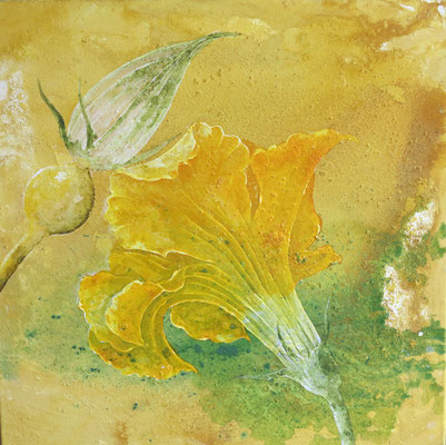 Kürbisblüte, 2016, 80 x 80 cm, Mischtechnik auf Leinwand