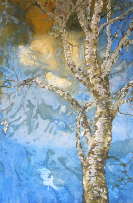 Die Birke, 2016, 100 x 140 cm, Tusche und Acryl auf Papier auf Leinwand