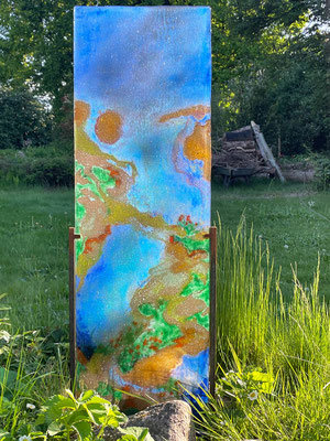 Blaue Landschaft | Glasarbeit in Fusionstechnik | 45 x 135 cm | 2021