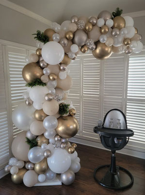 Air-Filled Balloon Organic Demi Half Arch White Gold Champagne