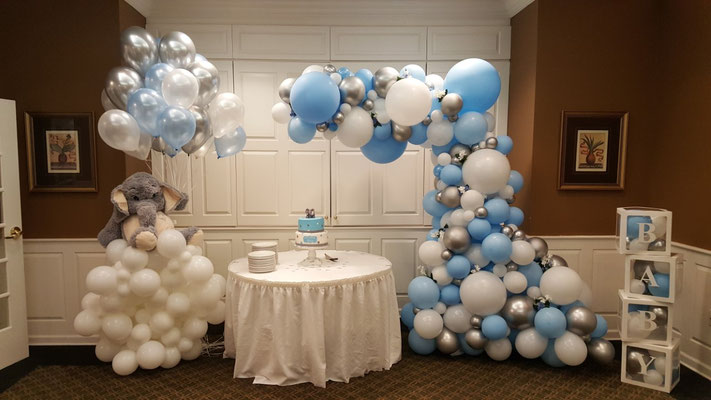 Air-filled Balloon Organic Sculpture Demi-Arch Blue White Silver