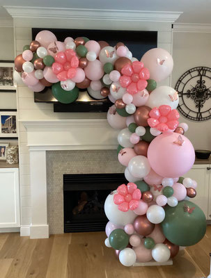 Air-Filled Balloon Organic Demi Half Arch Flowers Pink Sage Green