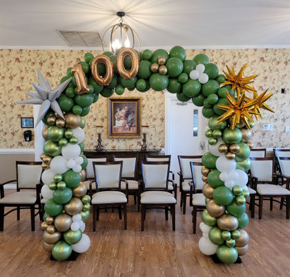 Air-Filled Balloon Arch Green White Gold 100 Anniversary